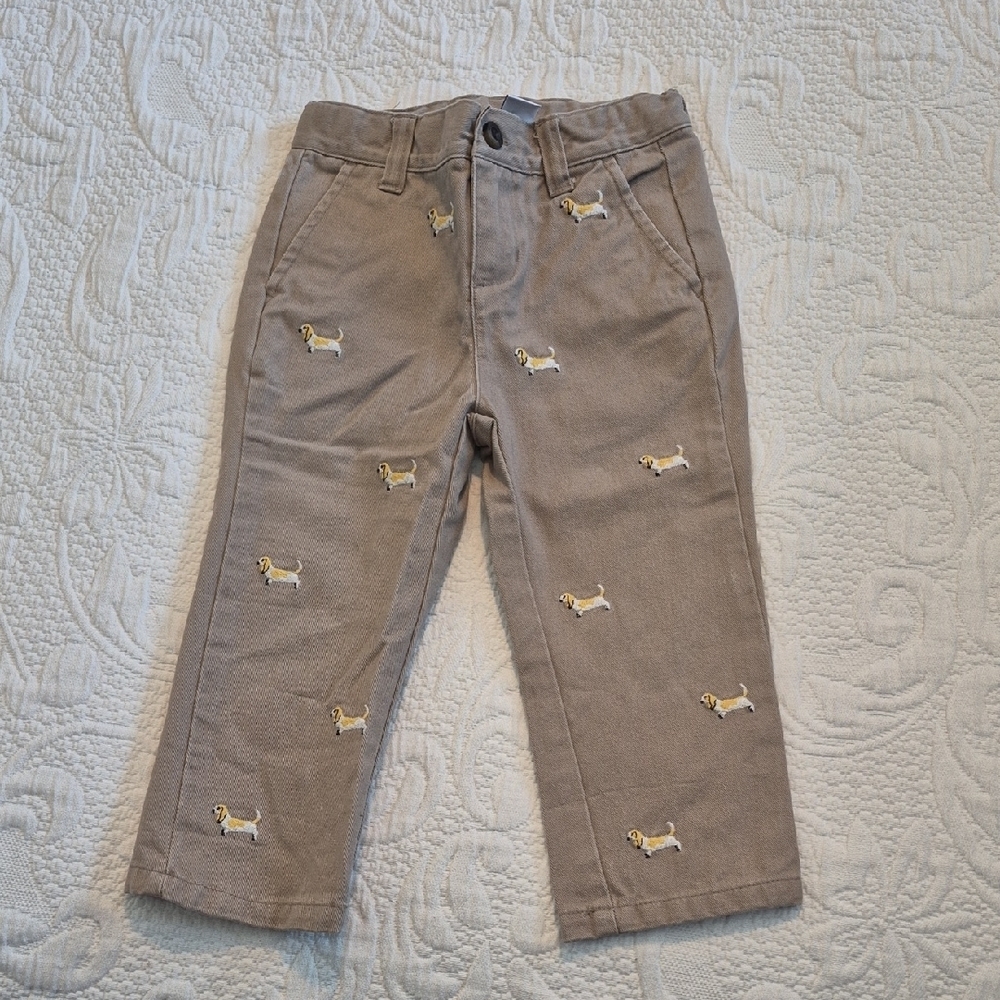 Janie and Jack boys 18 - 24 months tan dog embroidered pants VGUC